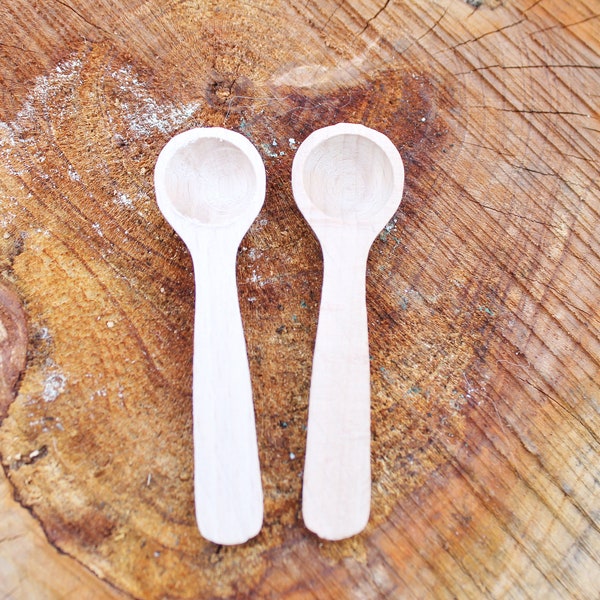 Set of 2 handmade small wooden mini spoons for spices - 3 inches - natural eco friendly - made of beech wood