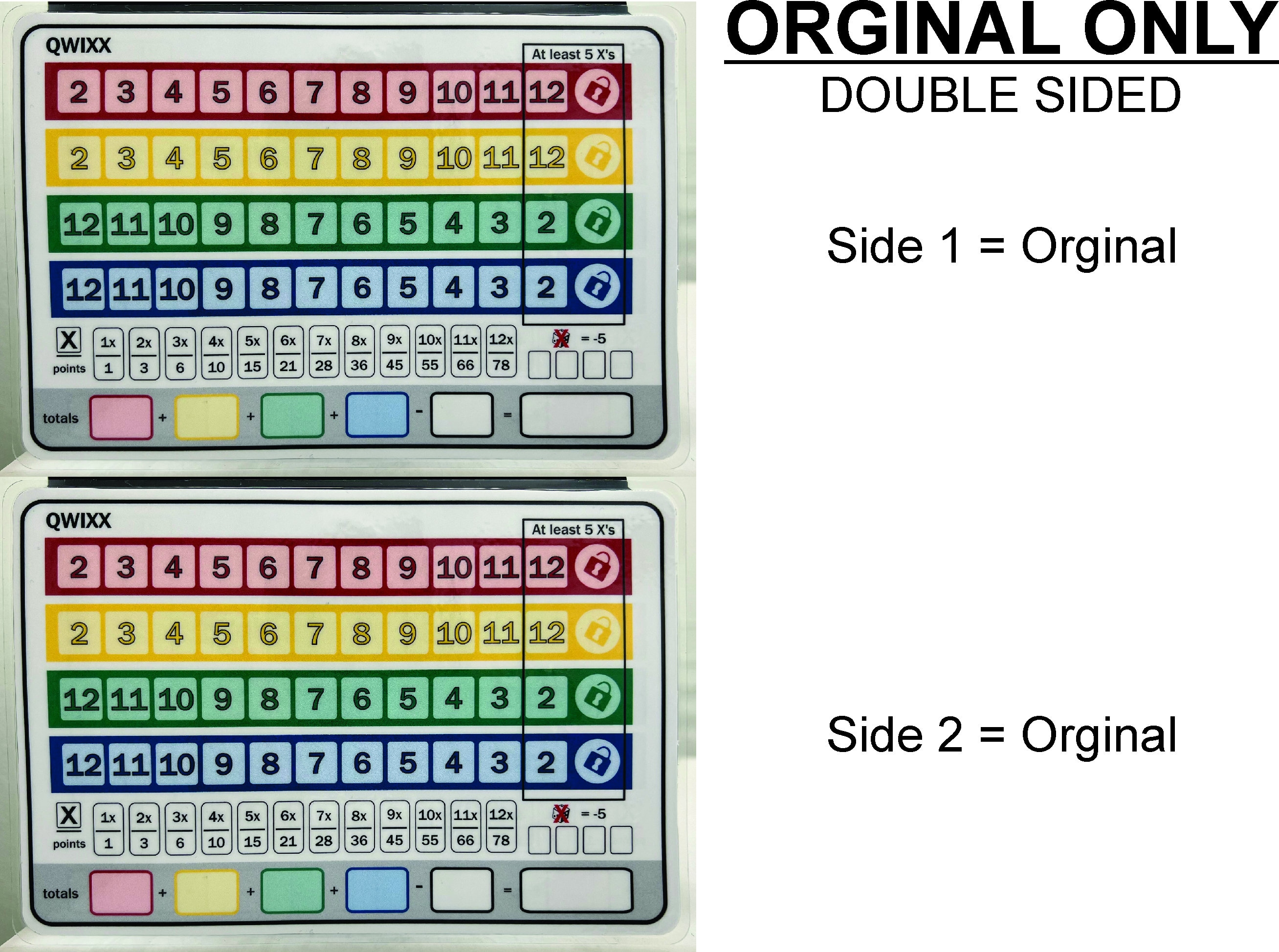 Qwixx Scoresheet, Dry Erase, Reusable, Fun, Double Sided. Etsy