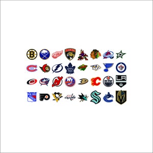 Complete Set 30-60 NHL Hockey Team Jersey Logo Sports Stickers - 2 Stickers  per Card. Stanley Cup Champions Penguins Rangers Red Wings Bruins