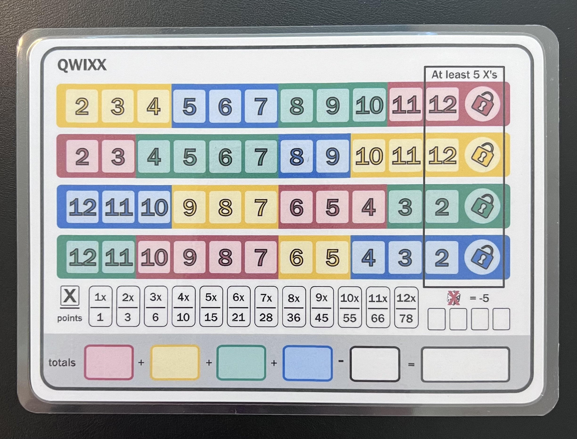 Large Print Qwixx Score Sheet for Easy Reading