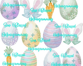 Watercolor Easter eggs and ears and carrots png