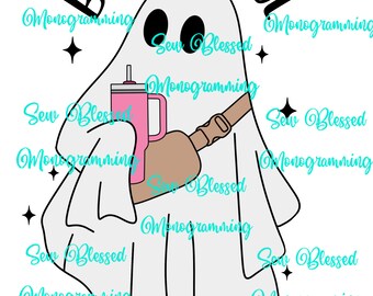 Cute ghoul ghost with cup