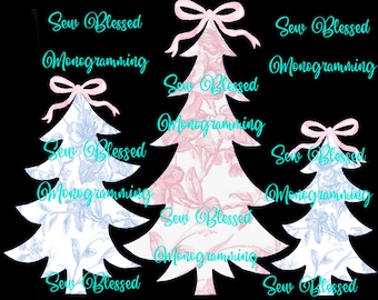 Flower toile Christmas tree trio with bows png