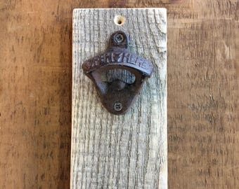 Rustic Cast Iron Reclaimed Wood Magnetic Bottle Opener