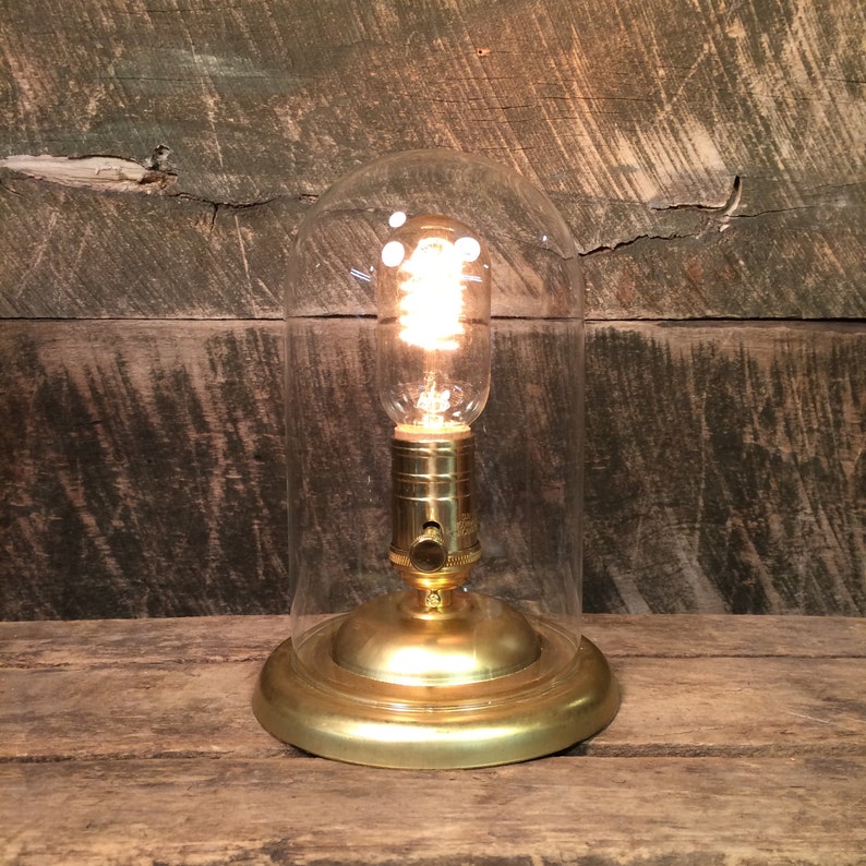 Glass Dome Edison Accent Lamp With Brass Base Table Lamp Etsy
