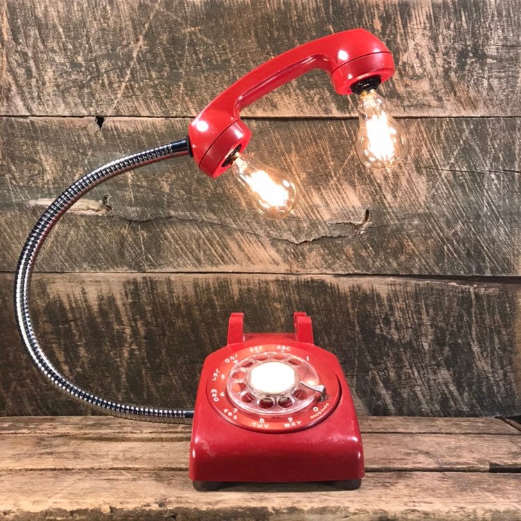 Vintage Red Rotary Phone Lamp Gooseneck Desk Lamp Home Etsy