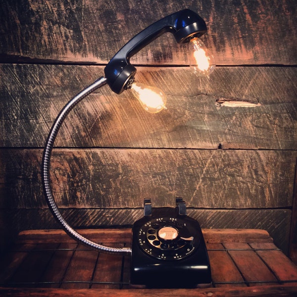 Vintage Black Rotary Phone Lamp - Gooseneck Desk Lamp, Home Office Decor