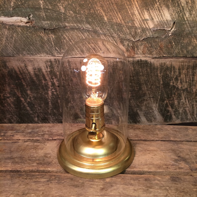 Glass Dome Edison Accent Lamp with Brass Base Table Lamp Etsy