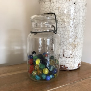 Vintage Atlas E-Z Seal Mason Jar with Assorted Antique Marbles - Home Decor
