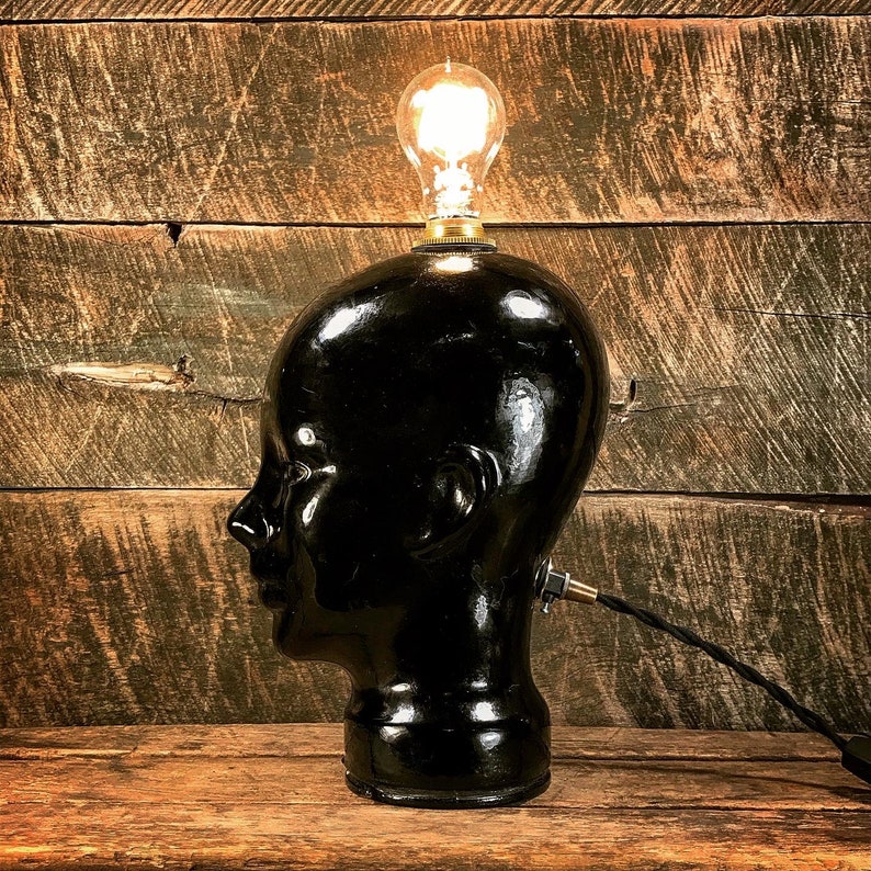 Vintage Black Glass Mannequin Head Lamp Repurposed Upcycled Etsy