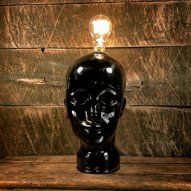 Vintage Black Glass Mannequin Head Lamp Repurposed Upcycled Etsy
