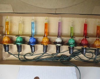 8 Vintage C-6 Paramount Sterling Ring Type Deco Christmas Bubble Lights in Box w Cord