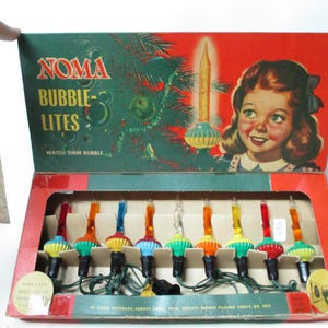 9 vintage Noma C-6 julbubbelljus i original bokomslag #809