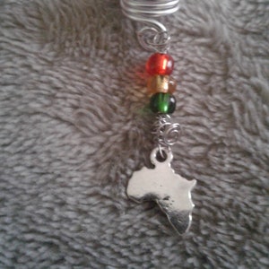 Silver Africa Pendant With Rasta Colored Beads, Dreadlock Jewelry, Loc ...