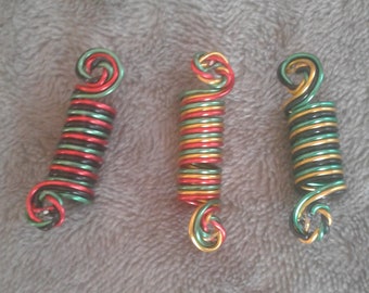 set of 3 - 3 colored Loc Loopies. dreadlock jewelry, loc jewelry, braid, hair accessories, dread beads, loc/hair coils.