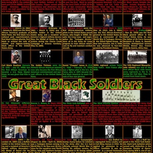 Great Black Soldiers, Blacks in Military, Black History posters,  Tuskegee Airmen, Montford Point Marines, Buffalo Soldiers, Chappie James