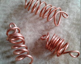 copper dreadlock 3 piece set, loc jewelry set, braid rings, hair, braid jewelry accessories, braid and hair coils, dread beads