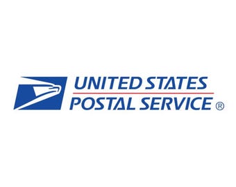 May include: The United States Postal Service logo features a blue eagle head and a stylized envelope. The words "UNITED STATES POSTAL SERVICE" are in blue, with "POSTAL SERVICE" in a smaller font size. The registered trademark symbol is present.