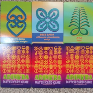 Adinkra Match-kaartspel, Adinkra Symbols Match-kaartgames, cultureel kaartspel, Afrikaans symbool Match-kaartspel