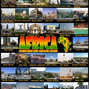 African Nations Poster;  Flags and Capital Cities.