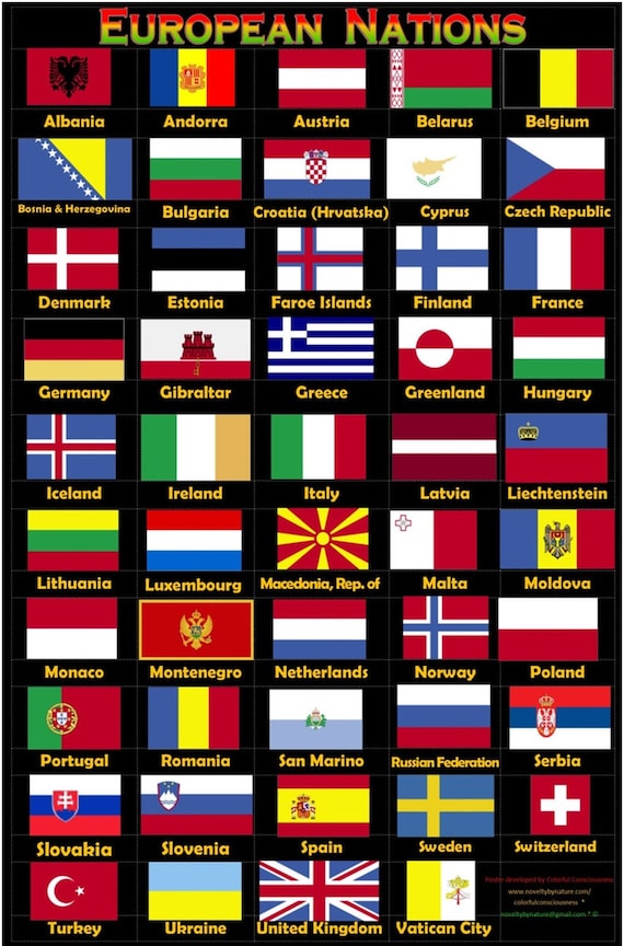 European Nations Flag Poster.  World Flags Poster
