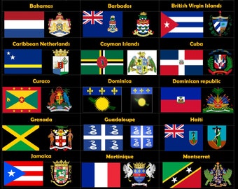 Poster mit karibischen Flaggen, Nord-, Süd- und Mittelamerika Flaggen