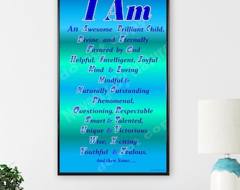 I Am Affirmation Poster Kids Empowerment, Motivational Wall Art Childrens motivational print Homeschool poster