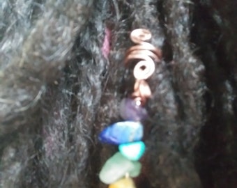 2pc Copper Loc Jewelry, Hair Accessories, Rose Quartz Rock, Loc