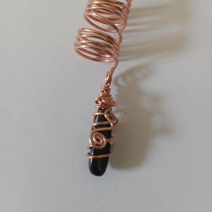 Black Tourmaline gemstone dreadlock jewelry, Black Tourmaline hair and braid jewelry accessories, gemstone pendants and charms.