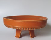 hyalyn pottery porcelain 458 footed pedestal bowl mid century modern pumpkin orange matte gold trim EXCELLENT Condition