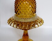 fenton glass hobnail pedestal Fairy Lamp 3 Piece Fairy Light Fairy Lantern Hobnail Candle Holder BONUS matching dish bowl crimped ruffled