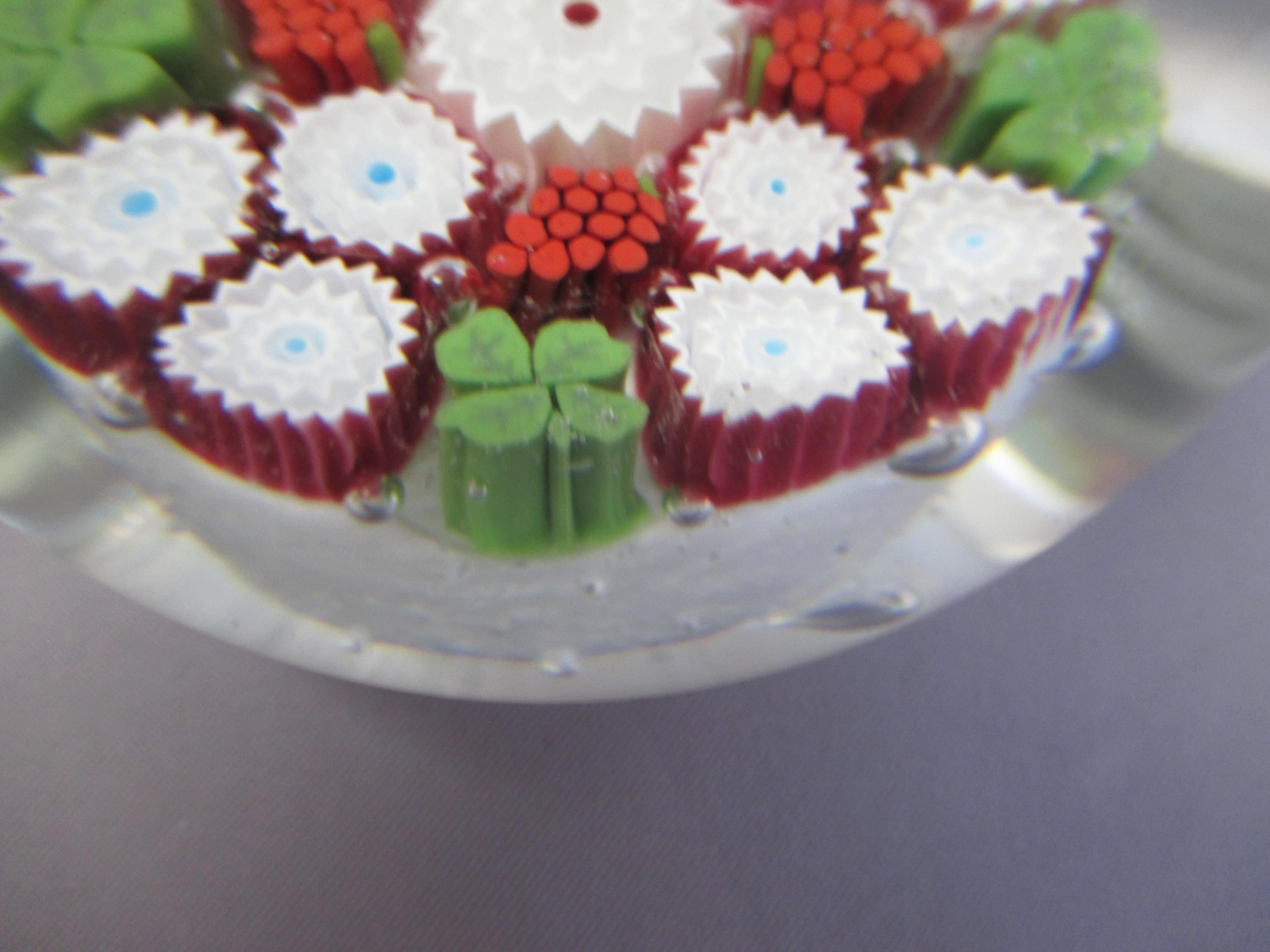 Murano Glass Paperweight Italy Fratelli Toso Strawberry & Shamrock