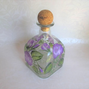 silver patron tequila bottle with round cork HAND PAINTED decanter/vase/fairy light/collectible/decor PRETTY empty liquor bottle w stopper