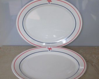 comcor corning canteen service 2 oval plates comcor dishes canteen red blue stripes 9.5"