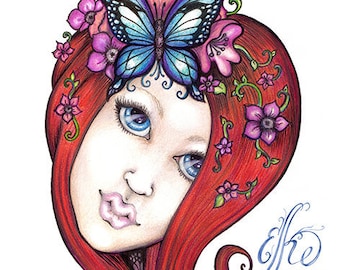 Mini (A5size-210 x 148 mm)  Elke Art Print "Butterfly Daydreamer"