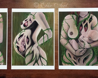 Trio Set (A4 size - 297mm X 210mm)  Quality Elke Art prints "Maternal Instincts"