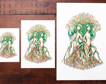 Mini (A5size-210 x 148 mm) Elke Art Print  "Twin Trees" Art by Elke McConnell