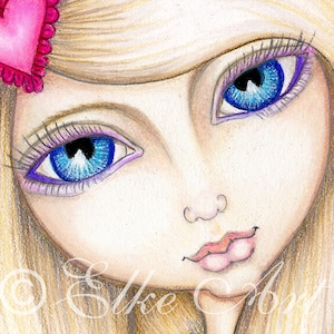 Large (A3 size-297mmX420mm) Elke Art Print  - Cinthia in the Clouds - &quot;Dreams on a String&quot; - Cloud Heart Girl