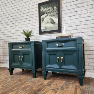 Available Dark Green Midcentury Modern / Neoclassical Nightstands / end tables. image 1