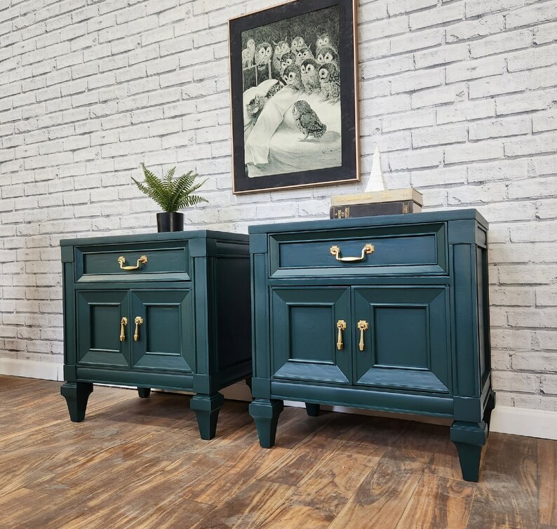 Available Dark Green Midcentury Modern / Neoclassical Nightstands / end tables. image 1