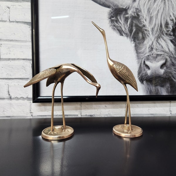 Vintage midcentury Pair of Solid Brass Cranes, storks, Herons Metal sculpture