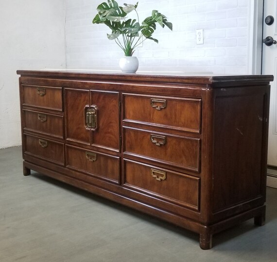 Customizable Thomasville Mystique Asian Campaign Style Mid Century Modern Dresser