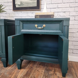 Available Dark Green Midcentury Modern / Neoclassical Nightstands / end tables. image 2