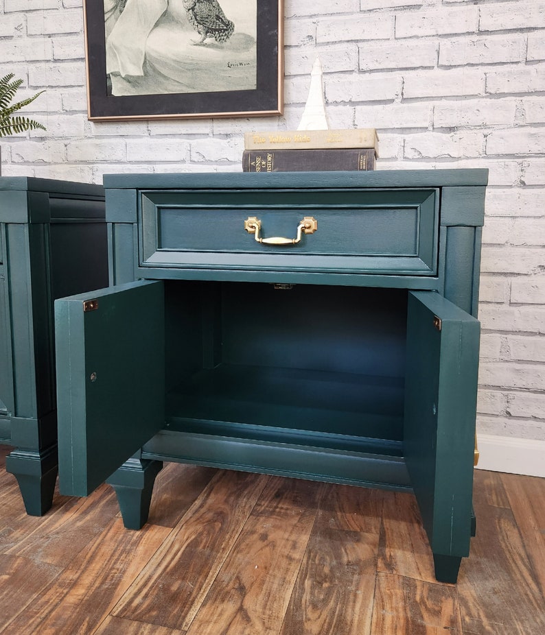Available Dark Green Midcentury Modern / Neoclassical Nightstands / end tables. image 2