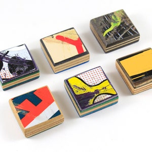 Recycled Skateboard Fridge Magnets, set of 6