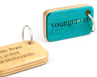 Custom Laser Engraved Keychain made from Recycled Skateboards