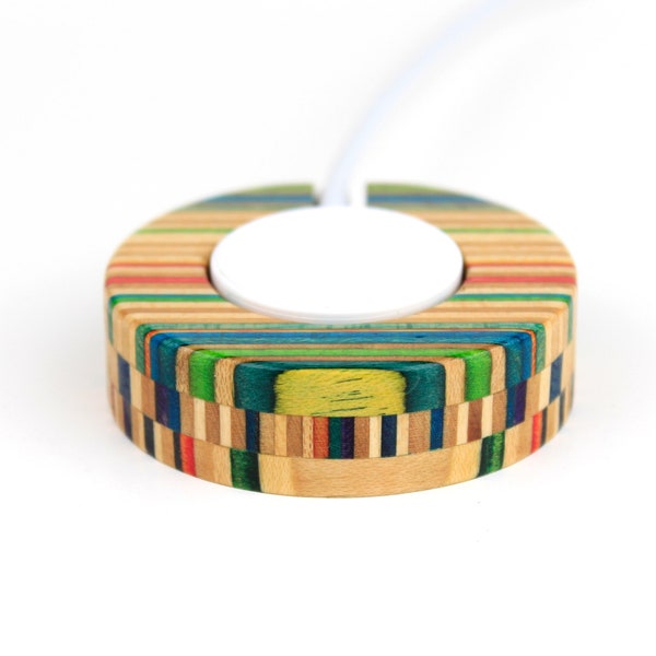 Minimalist Apple Watch Charging Dock made from Three Layers of Recycled Skateboards