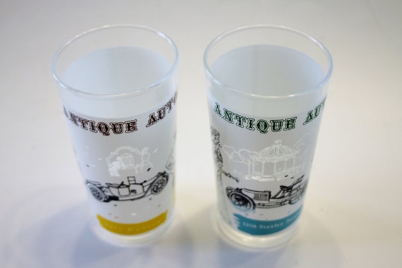 SALE Drinking Glasses Set of 2 Antique Auto 12 Oz. Glassware 