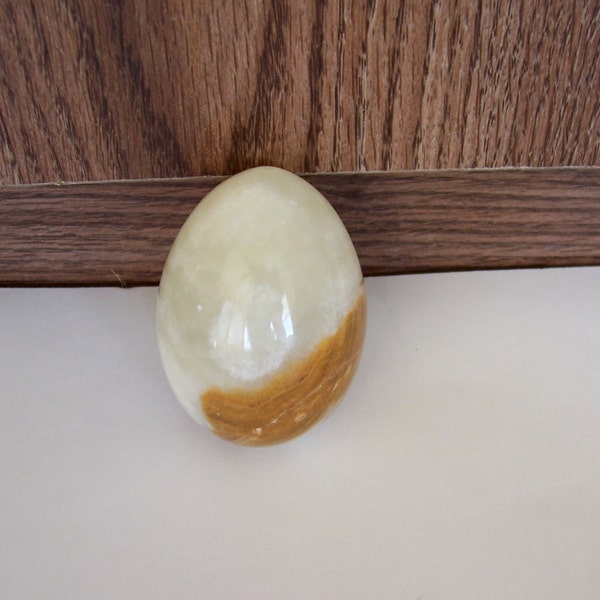 Large Decorative Stone Egg 3 inches - White and Brown Colored Stone Egg, Egg Shaped Rock