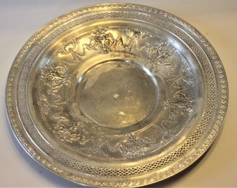 Vintage 12" Round Incised and Embossed Silverplate Tray by International Silver Co.